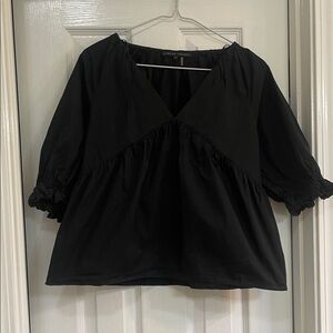 English Factory Black V-Neck Puff Sleeve Blouse